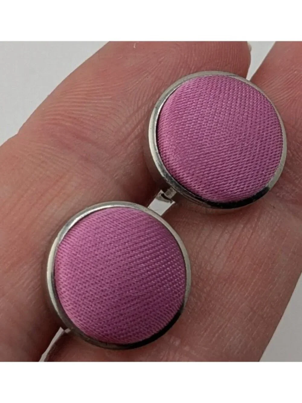 Purple Fabric Inlay Cufflinks Silver Victorian Vintage Formal Accessories